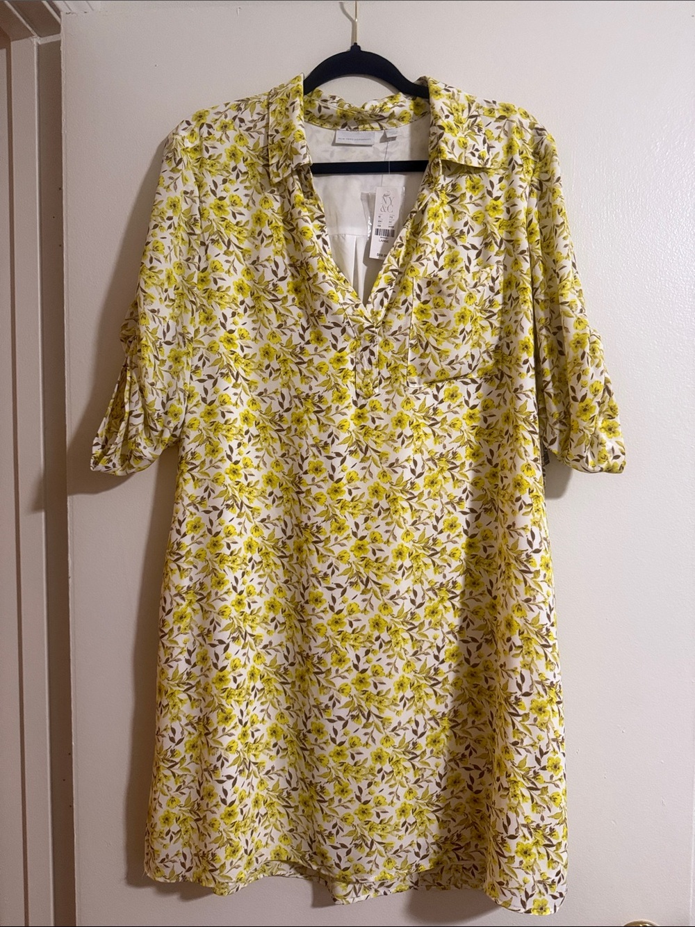 New York & Company Yellow Floral Mini Dress